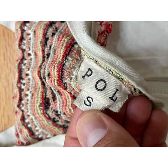 POL Women's Top Tank Blouse Brown Henley S Crochet Boho Embroidered Button Flowy - Picture 3 of 8